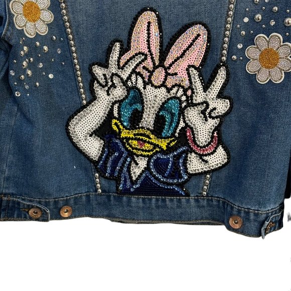 (H-221) Distressed Denim Jean Jacket Size S - Picture 8 of 13
